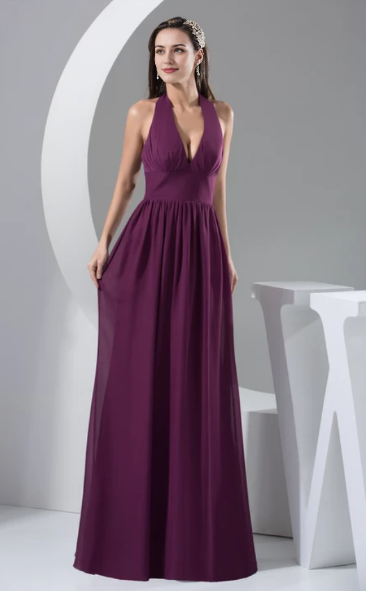 Weitese Dress Plunged Chiffon Sheath Backless Dress With Pleats Prom Dress Formal Wear Dresses